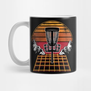 Disc Golf Basket 80s Vintage Retrowave Sunset Mug